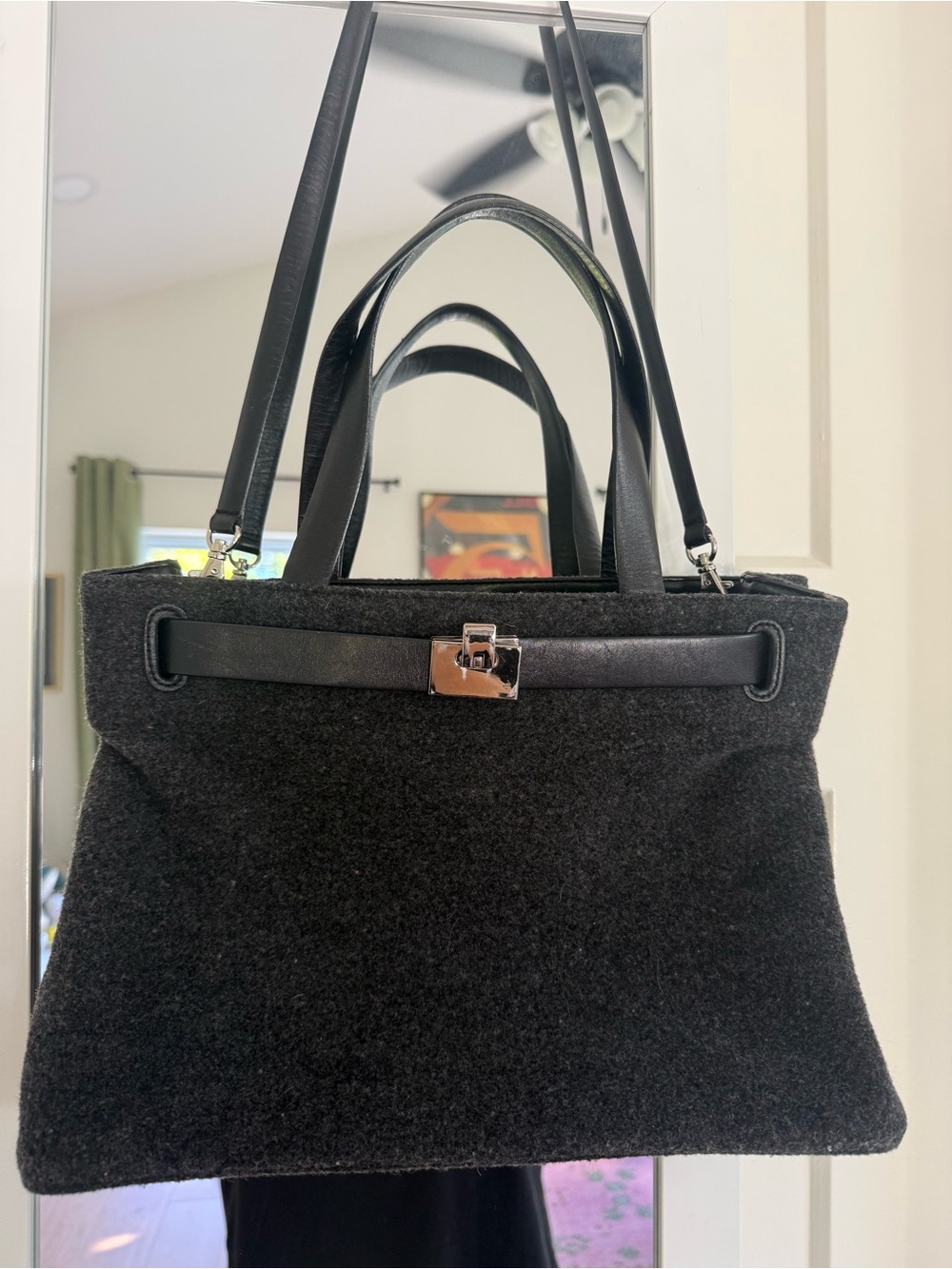 Etienne Aigner "Wooly Kelly" Bag - Vintage - flannel body and leather straps